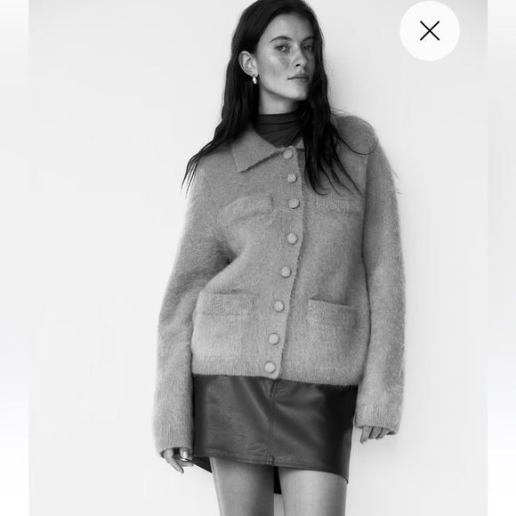 H&M MOHAIR-BLEND COLLARED CARDIGAN in Dark Beige - Picture 5 of 13